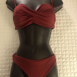 H&M Deep Red Burgundy Bikini 36C top, Sz 6 bottom